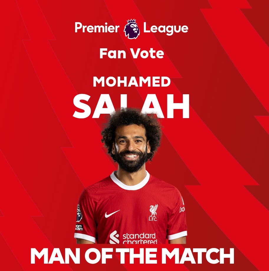 梅开二度，<a href=https://www.1jrs.com/zuqiu/yingchao/ target=_blank class=infotextkey>英超</a>官方：萨拉赫当选利物浦vs布莱顿全场最佳